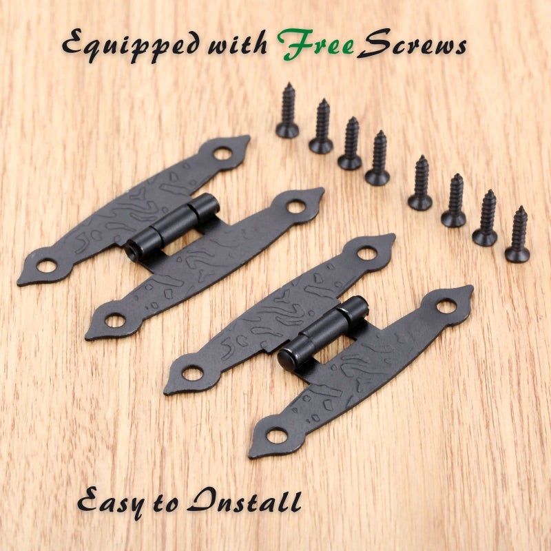Yetaha10PCS Black H Cabinet Hinges, Antique Decorative Metal Hinge for Doors Windows Kitchen Furniture Cupboard Wardrobe Wooden Boxes, with Mounting Screws - Image 4